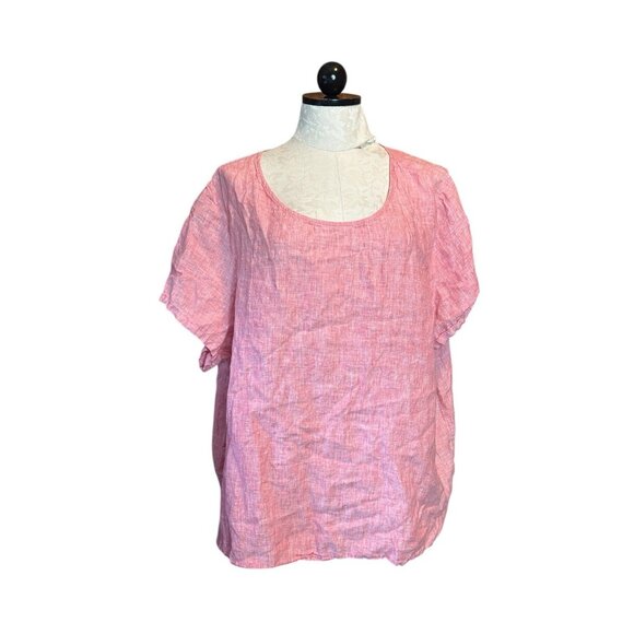 Tahari 100% Linen Red Boxy Blouse Short Sleeve Top Women 3X Plus Beach - Picture 1 of 7